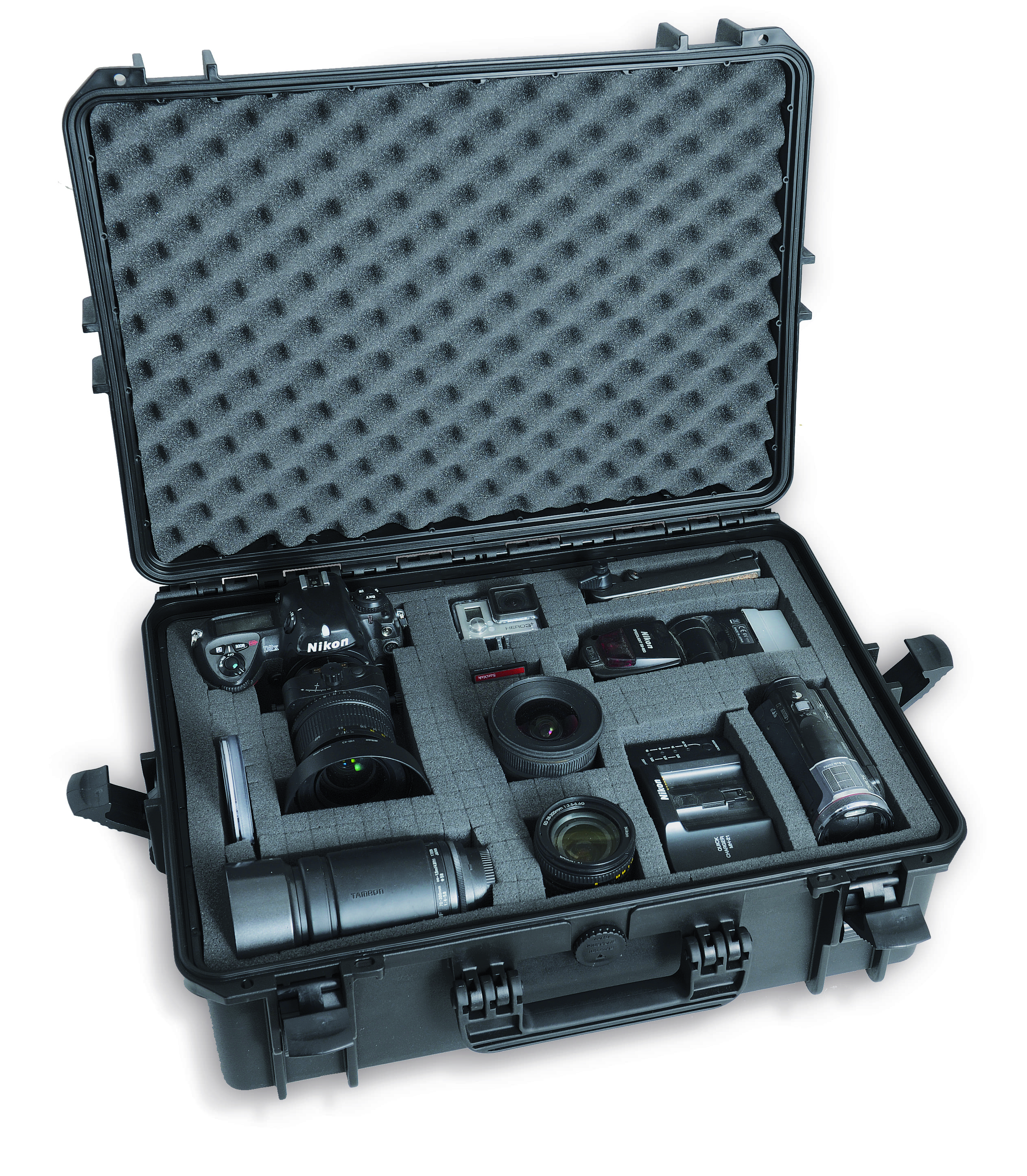 TAF CASE KAMERAKOFFER Stabiler bruchsicherer Kuststoffkoffer mit Fotoequipment in der Farbe Schwarz