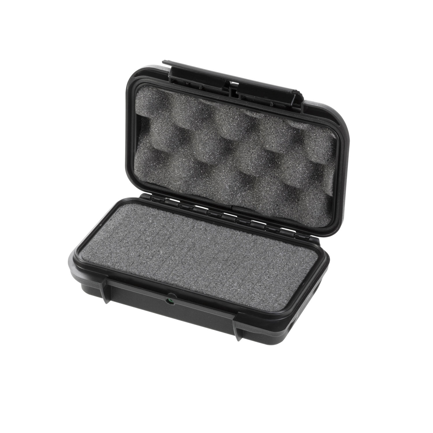 TAF CASE 101 Ein geöffnetes schwarzes Outdoor Case mit Raster und Noppenschaum