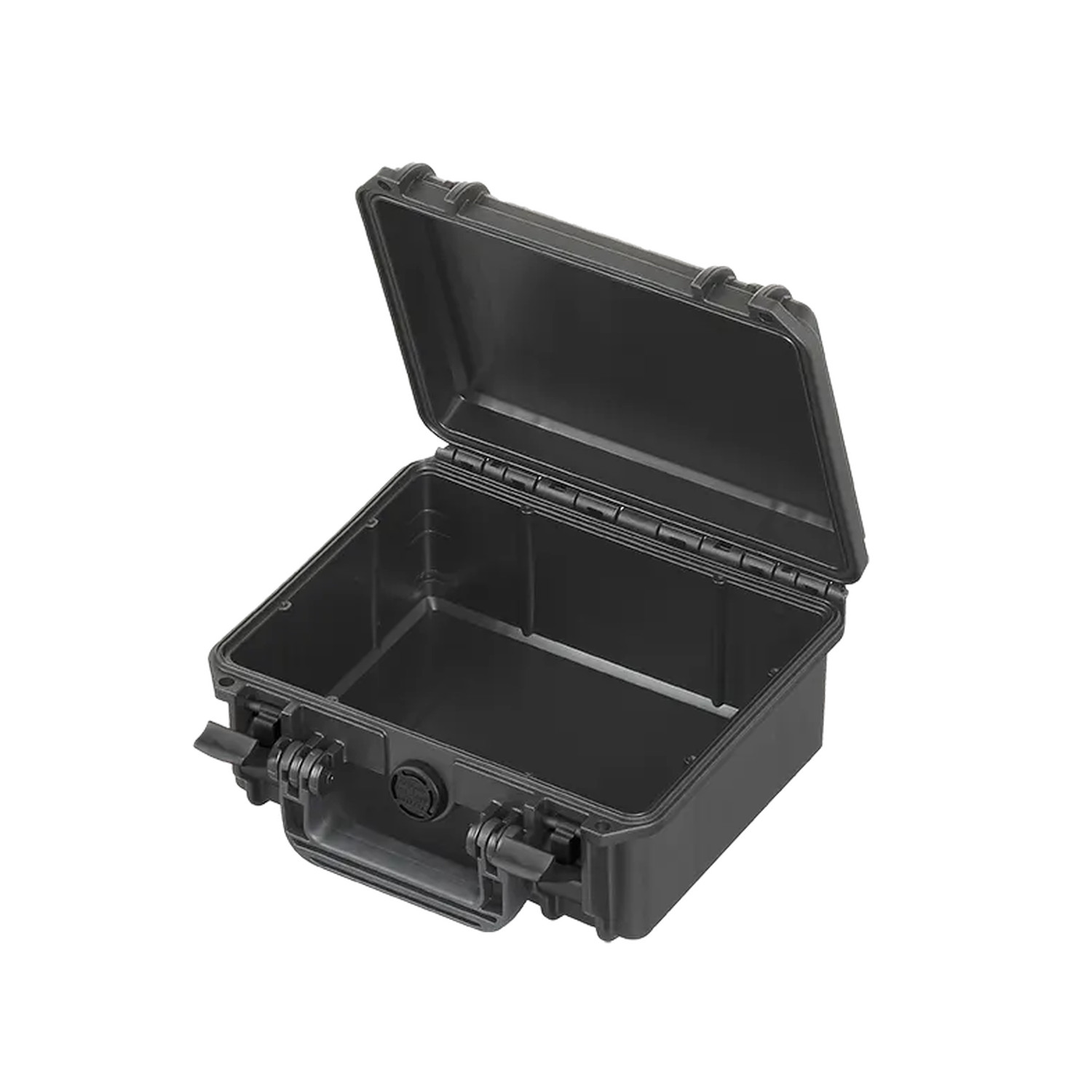 Leere wasser- und staubdichte Outdoor Box mit geöffnetem Deckel