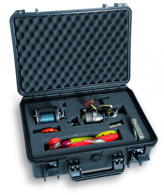 TAF CASE ANGELKOFFER Wasserundurchlässige Tacklebox mit Platz für Köder Haken und Rollen mit konfigurierbarem Schaumstoff