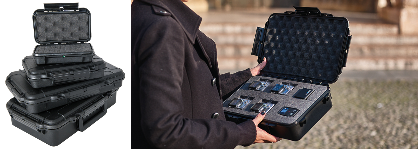 TAF BOX Robuste schwarze Transportbox in der Farbe schwarz mit Rasterschaumeinlage in verschiedenen Größen