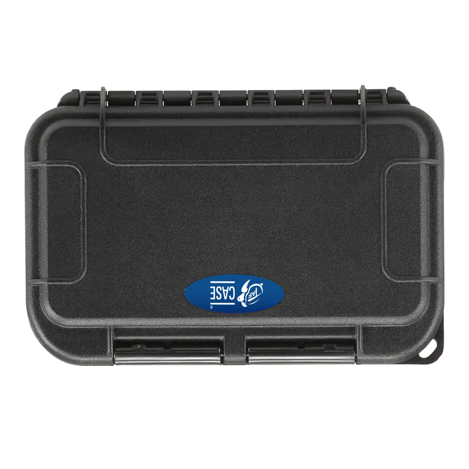 Kleine schwarze Kunststoffbox in der Ansicht von oben mit TAF CASE Logo