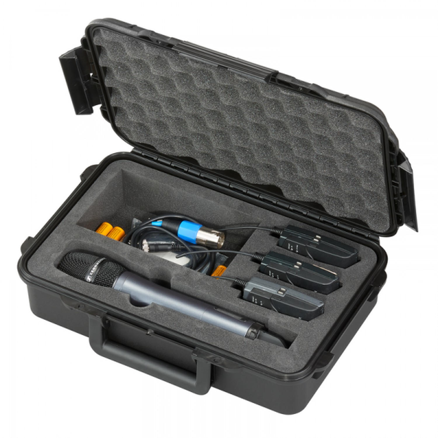 TAF CASE 104MIC Schwarze Kunststoffbox mit einem für ein Mikrofon und Zubehör angepasstem Inlay