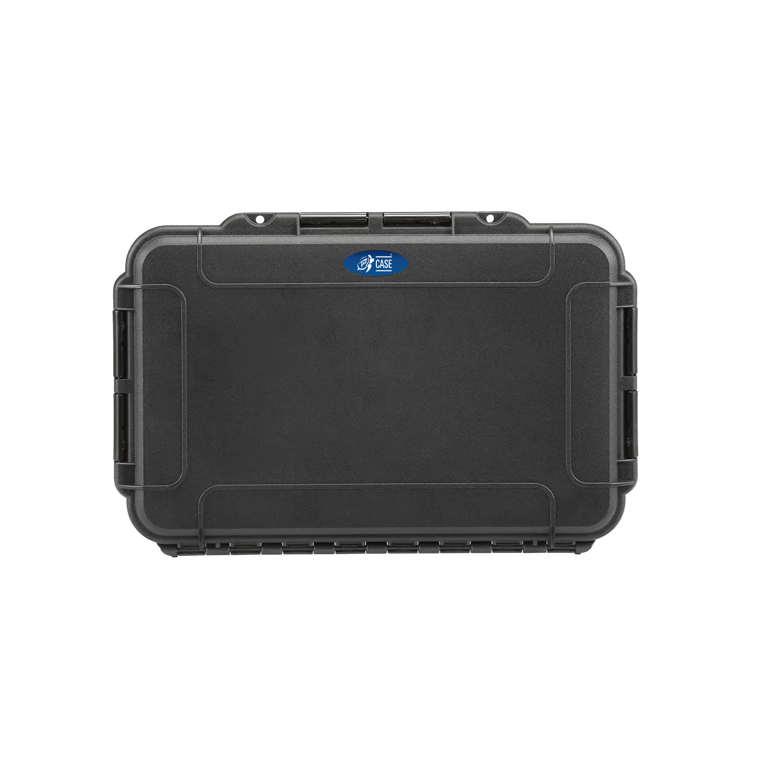 Rechteckige Box mit Griff in schwarzer Farbe mit Logo